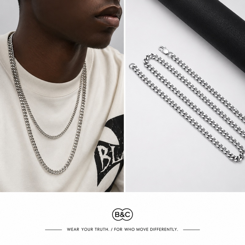 Hip Hop Chain Necklace - B&C Rantai Kuba Titanium Sederhana 3