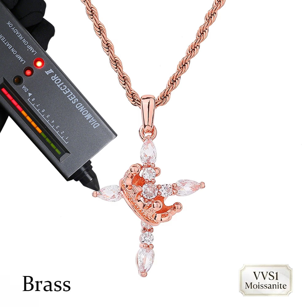 Hip Hop Chain Necklace - ICEBLING VVS1 Liontin Salib Mahkota Moissanite