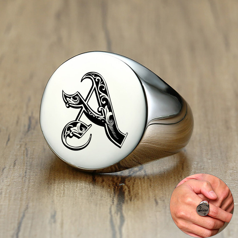 Statement Cocktail Ring - Vnox Cincin Stempel Awal Huruf Pola