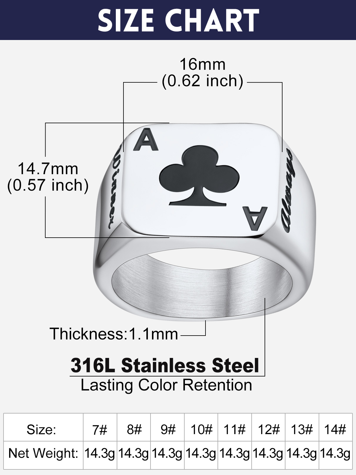 U7 Cincin Kartu Poker Baja Tah - Statement Cocktail Ring ulasan dan harga