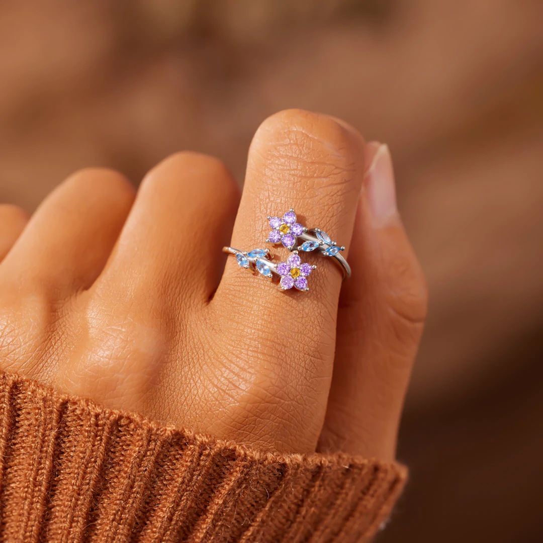 Cincin daun bunga perak Sterli - Statement Cocktail Ring ulasan dan harga